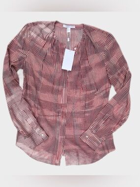 BOSS Hugo Boss Banora8 Red Plaid Long Sleeve Silk Blouse Size 4 NWT